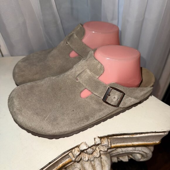 Birkenstock Boston Suede Soft Footbed Clogs Taupe  W US 8 EU 39 EUC Worn Once - Picture 2 of 14